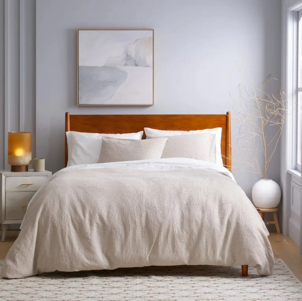 Quince 100% Organic Cotton Waffle Sand Duvet & 2 Shams! King/ Cal King(125)